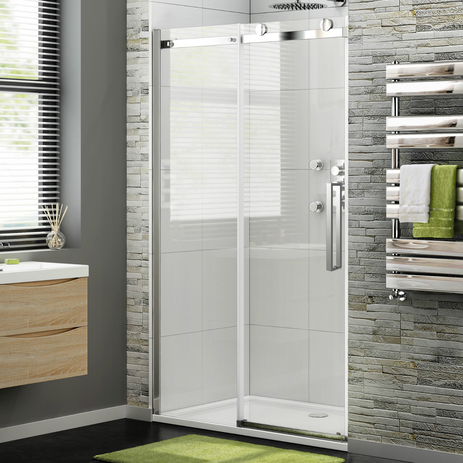 Frameless Shower Screen Wall to Wall Sliding Shower Door Stainless Steel SS304 eBay